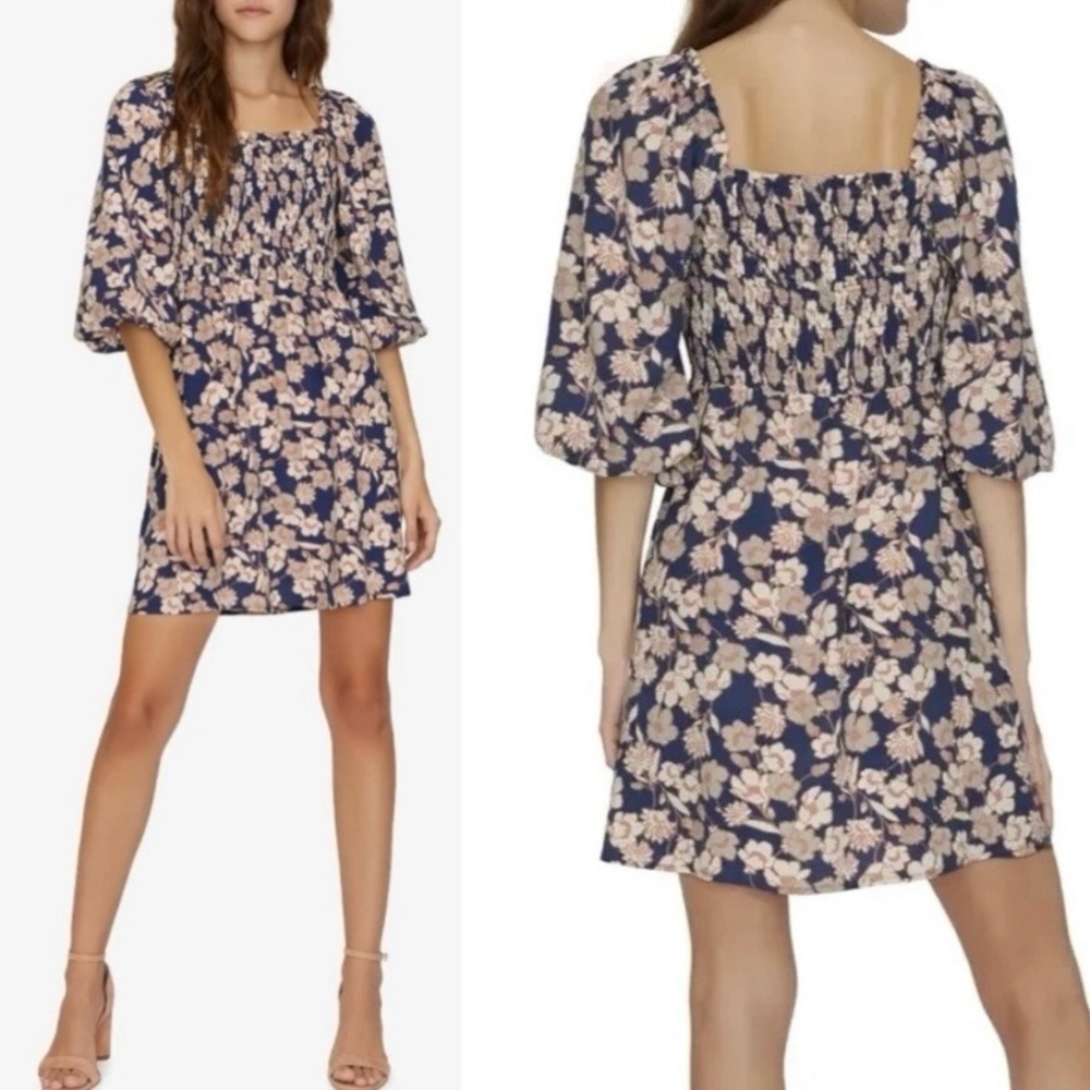Sanctuary Marina Floral Smocked Puff Sleeve Flowy Mini Dress Size 2